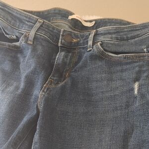 Levi's Blue Straight Leg Jeans with Distressed Details